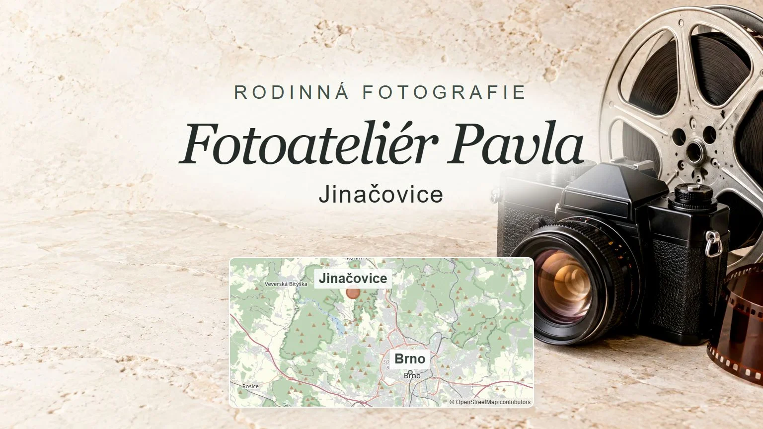 Fotoateliér Pavla, Jinačovice – obecný tematický motiv oboru a orientační mapa obce u Brna