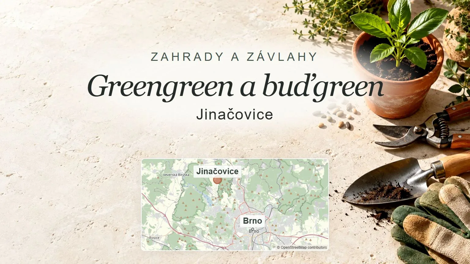 Greengreen a buďgreen, Jinačovice – obecný tematický motiv oboru a orientační mapa obce u Brna