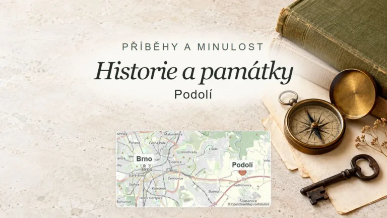 Historie a památky, Podolí – obecný tematický motiv oboru a orientační mapa obce u Brna
