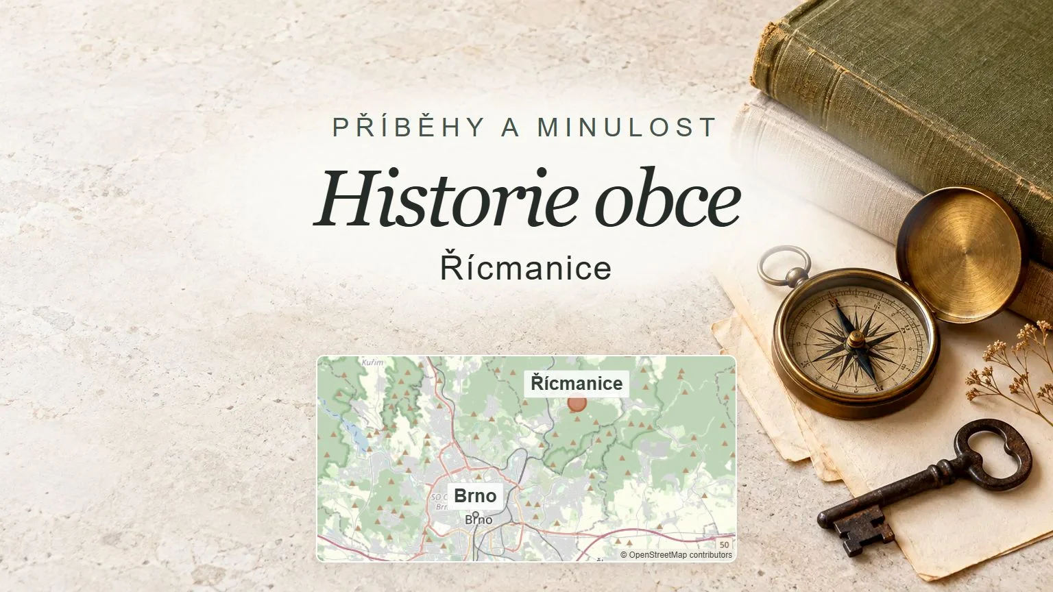 Historie obce, Řícmanice – obecný tematický motiv oboru a orientační mapa obce u Brna