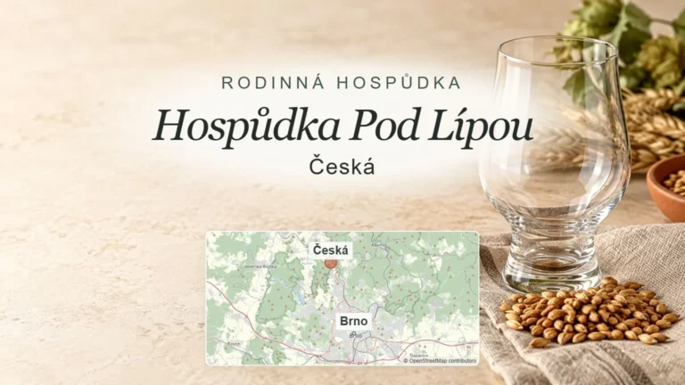 Hospůdka Pod Lípou, Česká – obecný tematický motiv oboru a orientační mapa obce u Brna