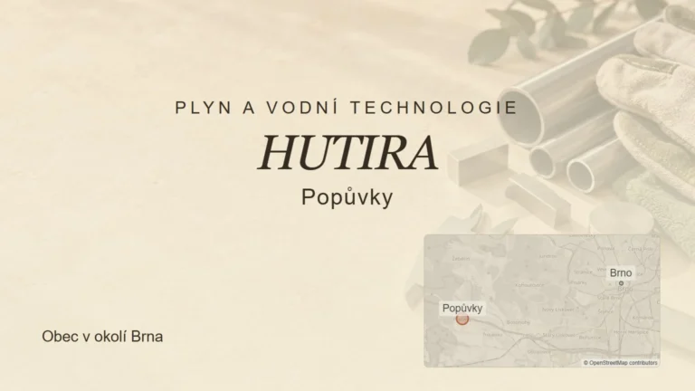 Plyn a vodní technologie HUTIRA, Popůvky – tematický náhled s orientační mapou obce u Brna