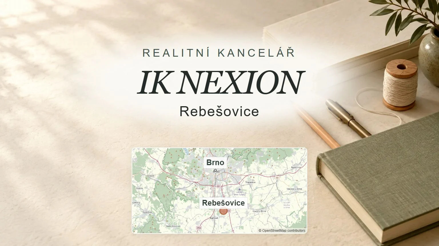 IK NEXION, Rebešovice – obecný tematický motiv oboru a orientační mapa obce u Brna