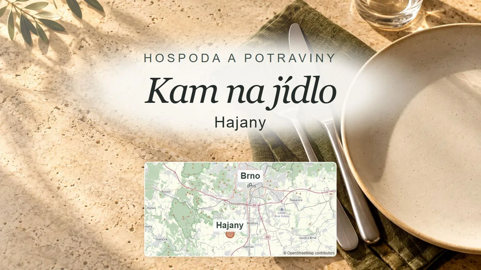 Kam na jídlo, Hajany – obecný tematický motiv oboru a orientační mapa obce u Brna