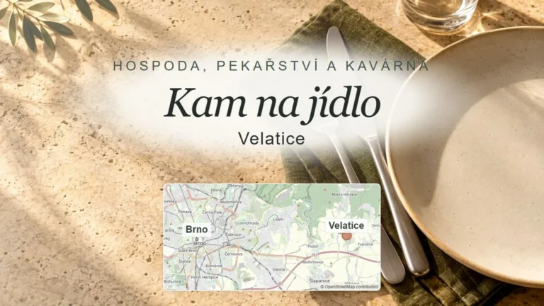 Kam na jídlo, Velatice – obecný tematický motiv oboru a orientační mapa obce u Brna