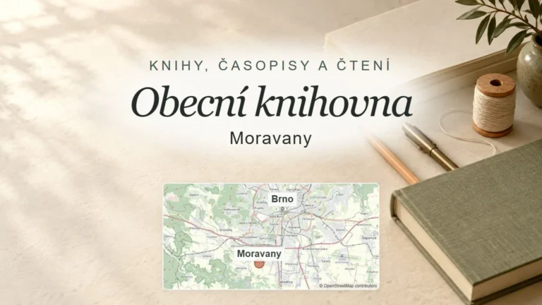 Obecní knihovna, Moravany – obecný tematický motiv oboru a orientační mapa obce u Brna