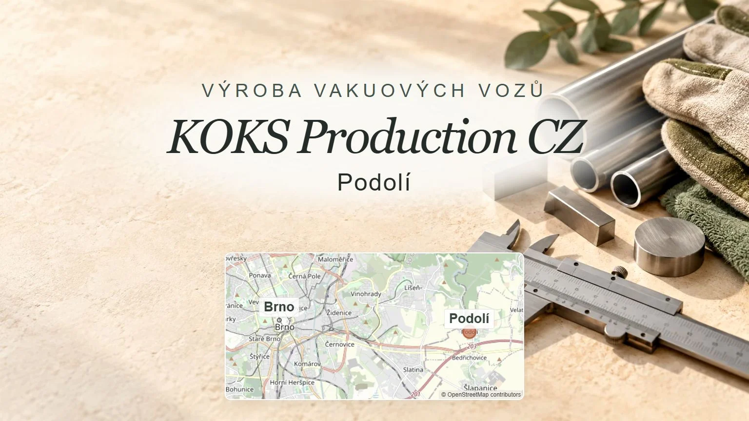 KOKS Production CZ, Podolí – obecný tematický motiv oboru a orientační mapa obce u Brna
