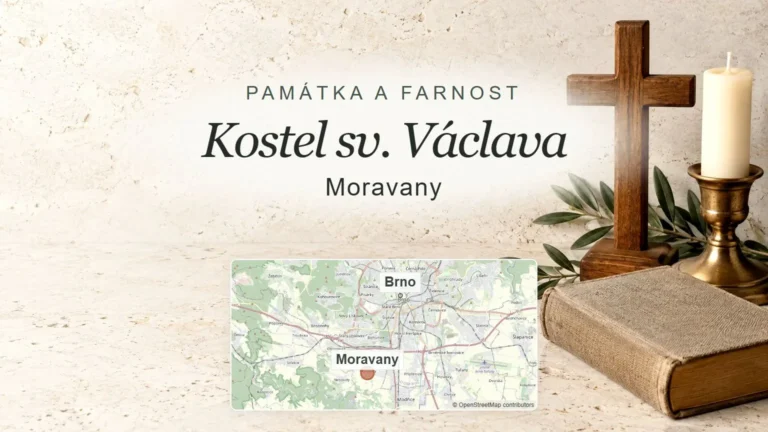 Kostel sv. Václava, Moravany – obecný tematický motiv oboru a orientační mapa obce u Brna