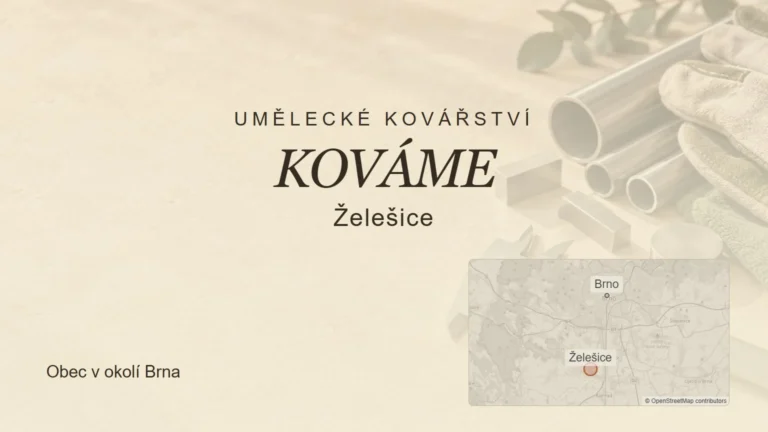 Umělecké kovářství KOVÁME, Želešice – tematický náhled s orientační mapou obce u Brna