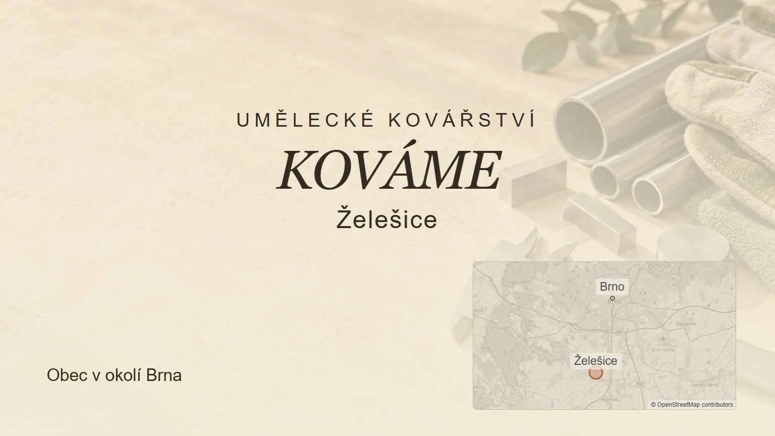 Umělecké kovářství KOVÁME, Želešice – tematický náhled s orientační mapou obce u Brna