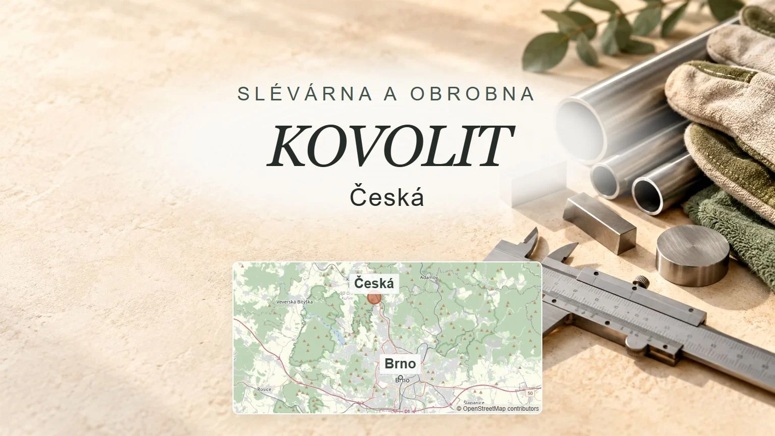 KOVOLIT, Česká – obecný tematický motiv oboru a orientační mapa obce u Brna