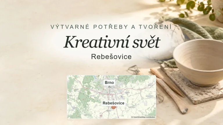 Kreativní svět, Rebešovice – obecný tematický motiv oboru a orientační mapa obce u Brna