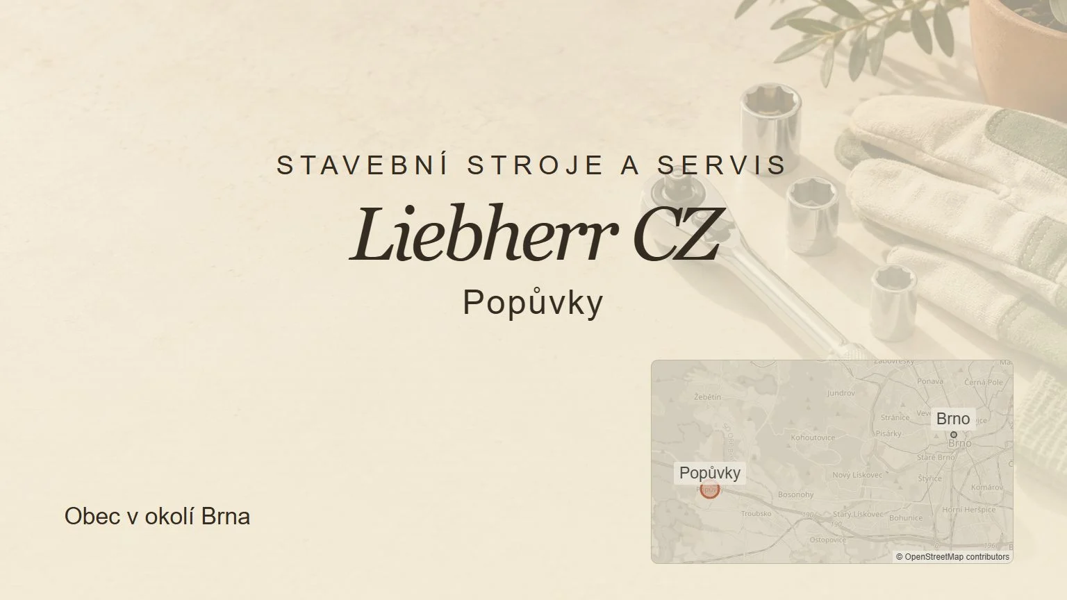 Stavební stroje a servis Liebherr CZ, Popůvky – tematický náhled s orientační mapou obce u Brna