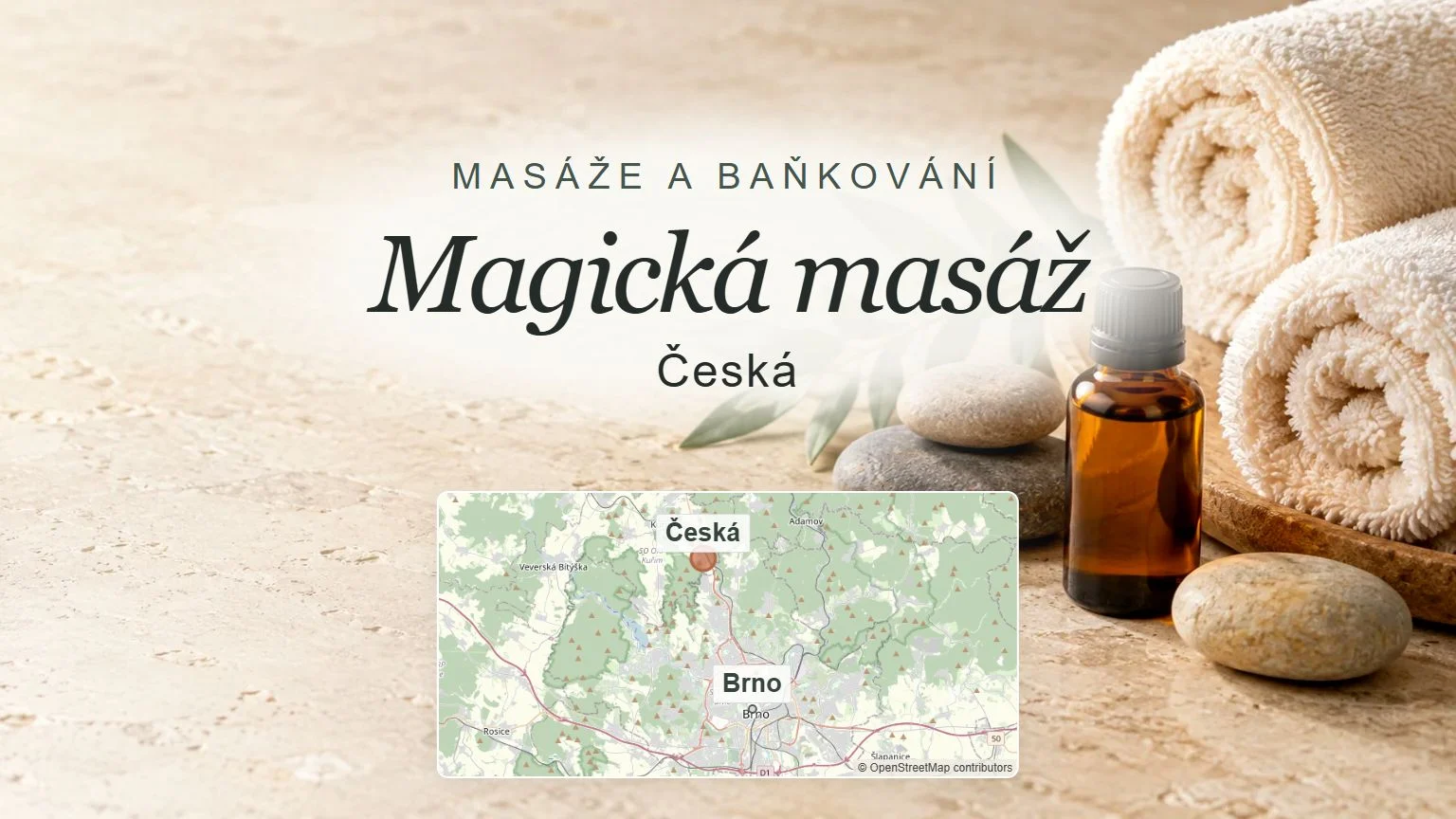 Magická masáž, Česká – obecný tematický motiv oboru a orientační mapa obce u Brna