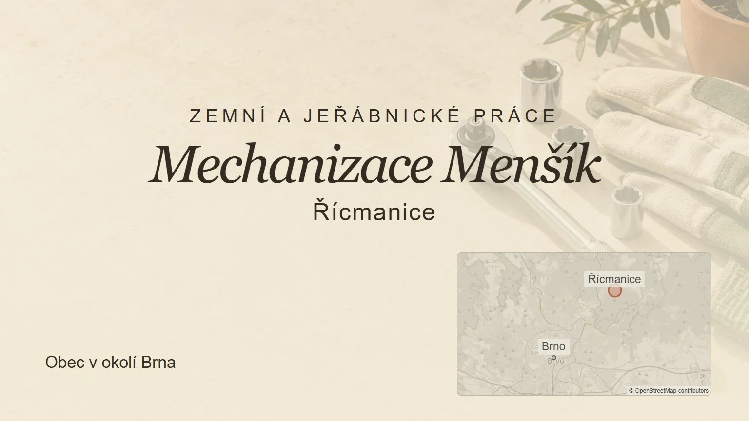 Zemní a jeřábnické práce Mechanizace Menšík, Řícmanice – tematický náhled s orientační mapou obce u Brna