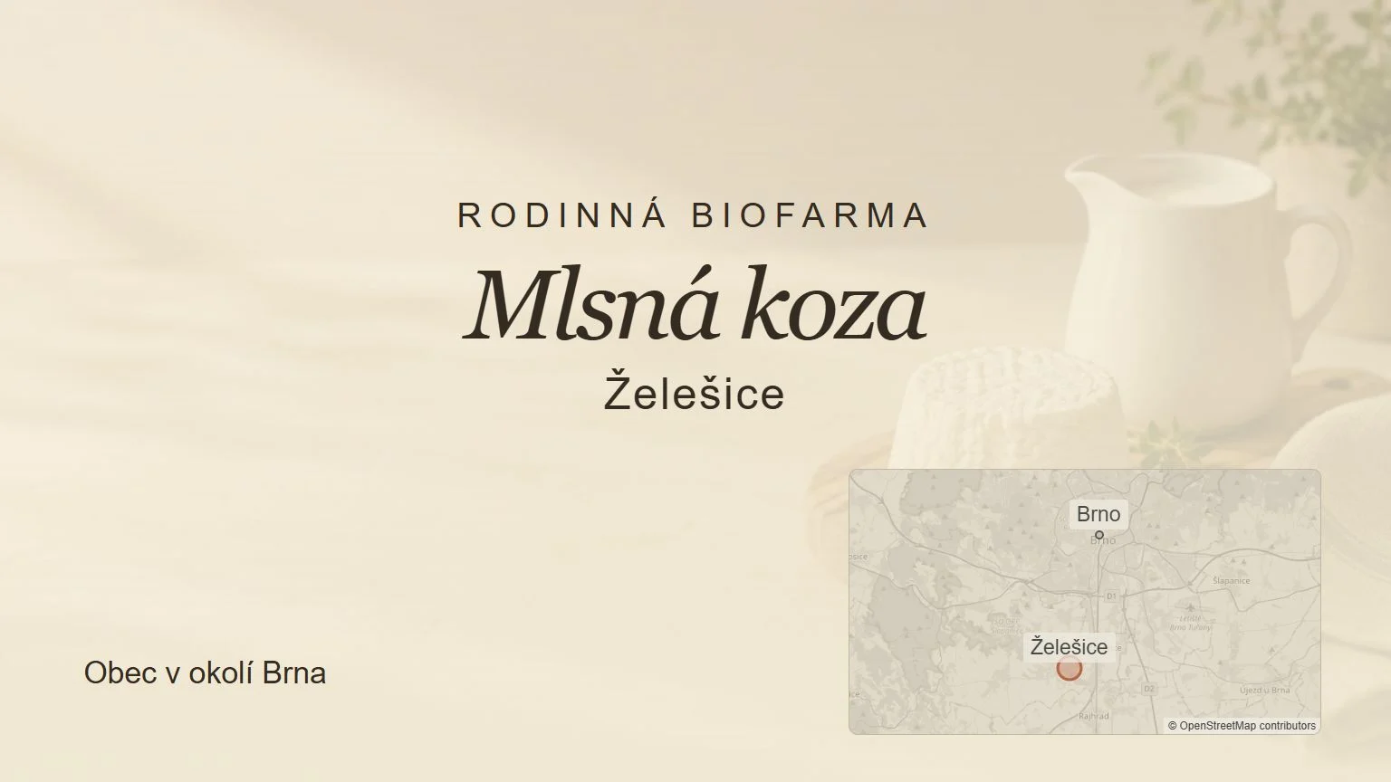 Rodinná biofarma Mlsná koza, Želešice – tematický náhled s orientační mapou obce u Brna