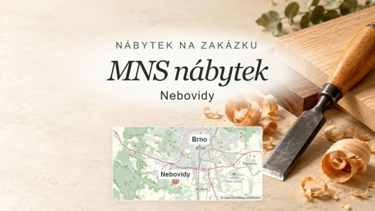 MNS nábytek, Nebovidy – obecný tematický motiv oboru a orientační mapa obce u Brna