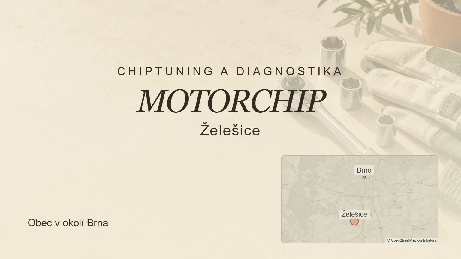 Chiptuning a diagnostika MOTORCHIP, Želešice – tematický náhled s orientační mapou obce u Brna