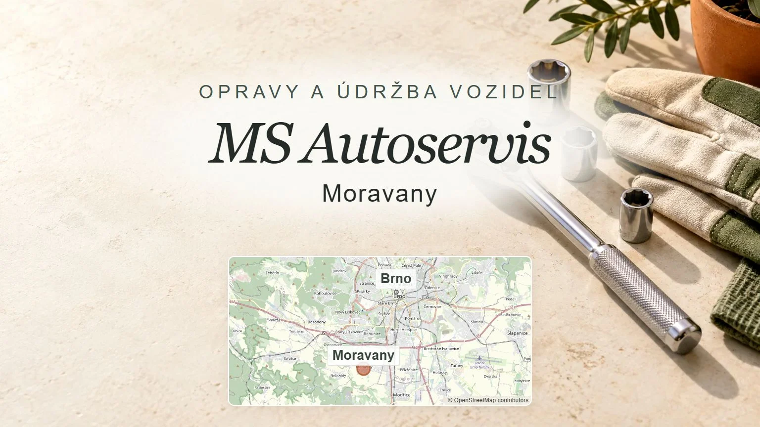 MS Autoservis, Moravany – obecný tematický motiv oboru a orientační mapa obce u Brna