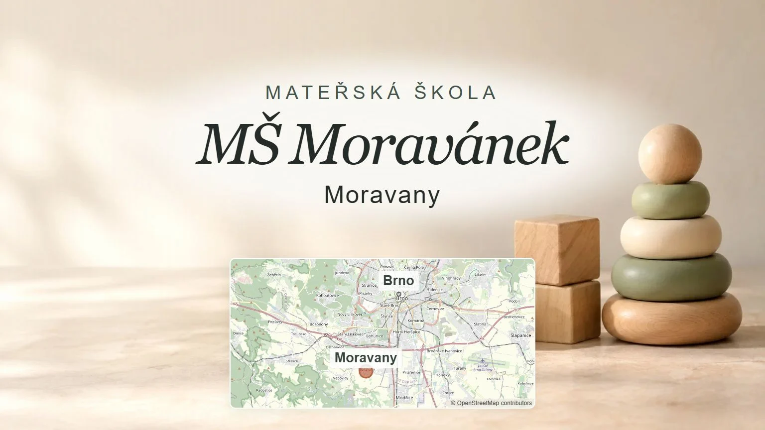 MŠ Moravánek, Moravany – obecný tematický motiv oboru a orientační mapa obce u Brna