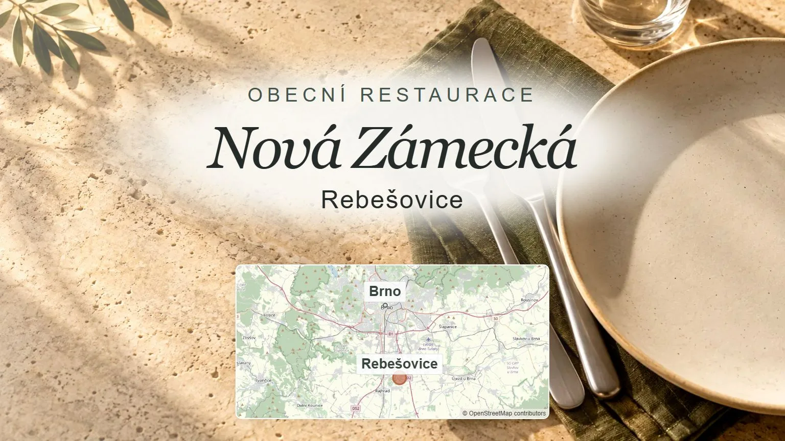 Nová Zámecká, Rebešovice – obecný tematický motiv oboru a orientační mapa obce u Brna