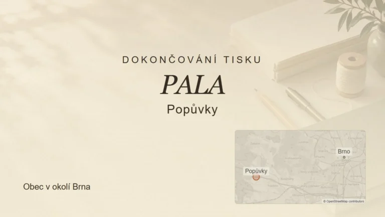 Dokončování tisku PALA, Popůvky – tematický náhled s orientační mapou obce u Brna
