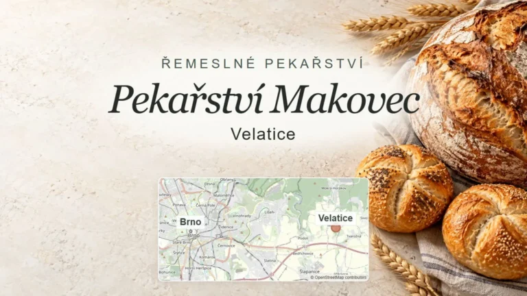 Pekařství Makovec, Velatice – obecný tematický motiv oboru a orientační mapa obce u Brna