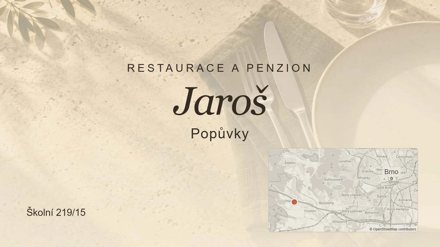 Restaurace a penzion Jaroš, Popůvky – přehledový náhled s mapou polohy u Brna