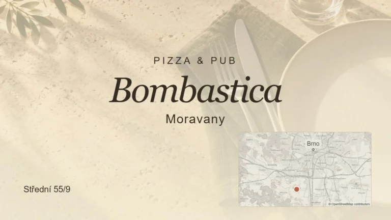 Pizza & Pub Bombastica, Moravany – přehledový náhled s mapou polohy u Brna