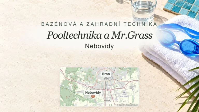Pooltechnika a Mr.Grass, Nebovidy – obecný tematický motiv oboru a orientační mapa obce u Brna