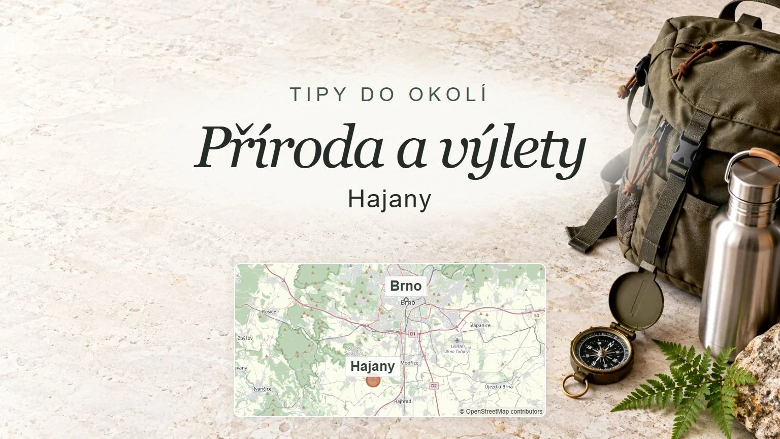 Příroda a výlety, Hajany – obecný tematický motiv oboru a orientační mapa obce u Brna