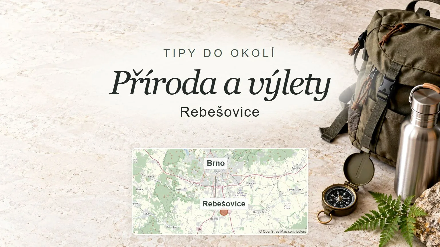 Příroda a výlety, Rebešovice – obecný tematický motiv oboru a orientační mapa obce u Brna