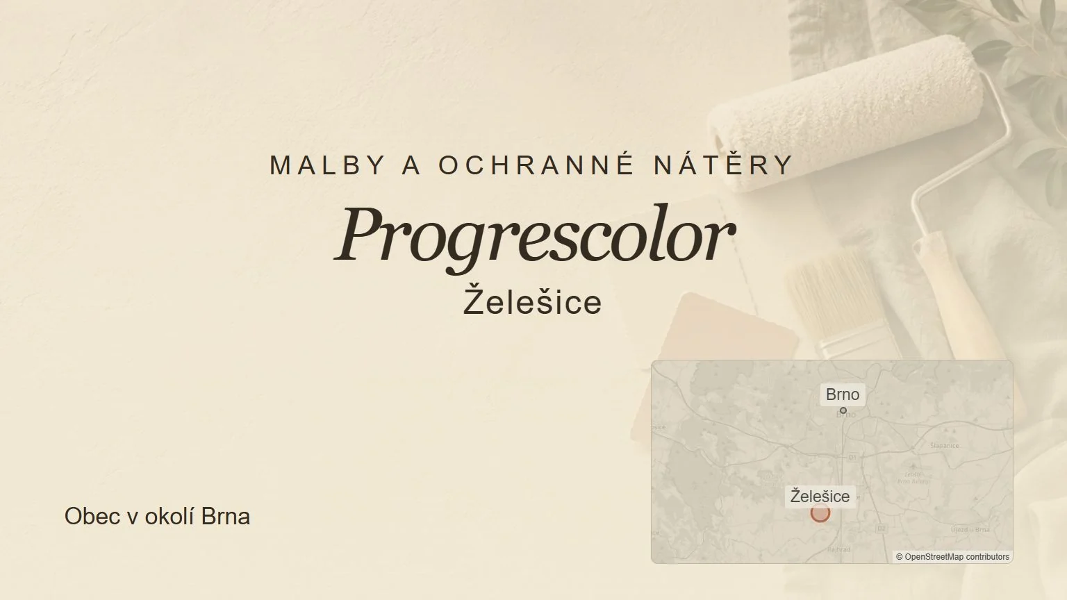 Malby a ochranné nátěry Progrescolor, Želešice – tematický náhled s orientační mapou obce u Brna