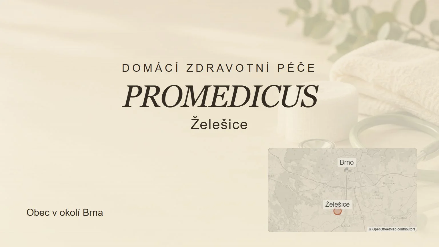Domácí zdravotní péče PROMEDICUS, Želešice – tematický náhled s orientační mapou obce u Brna