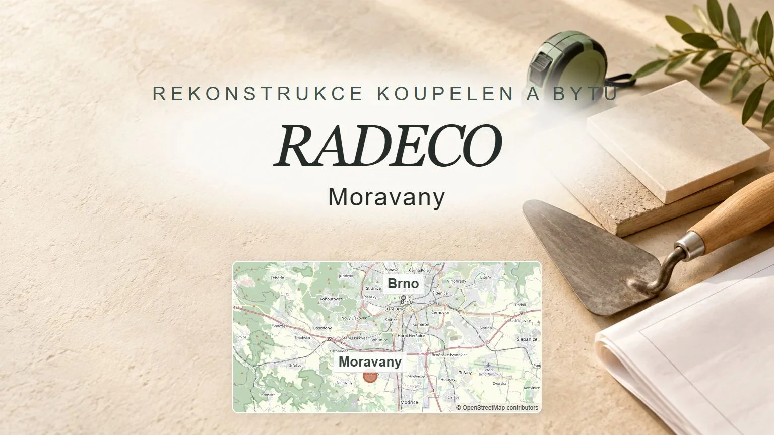RADECO, Moravany – obecný tematický motiv oboru a orientační mapa obce u Brna