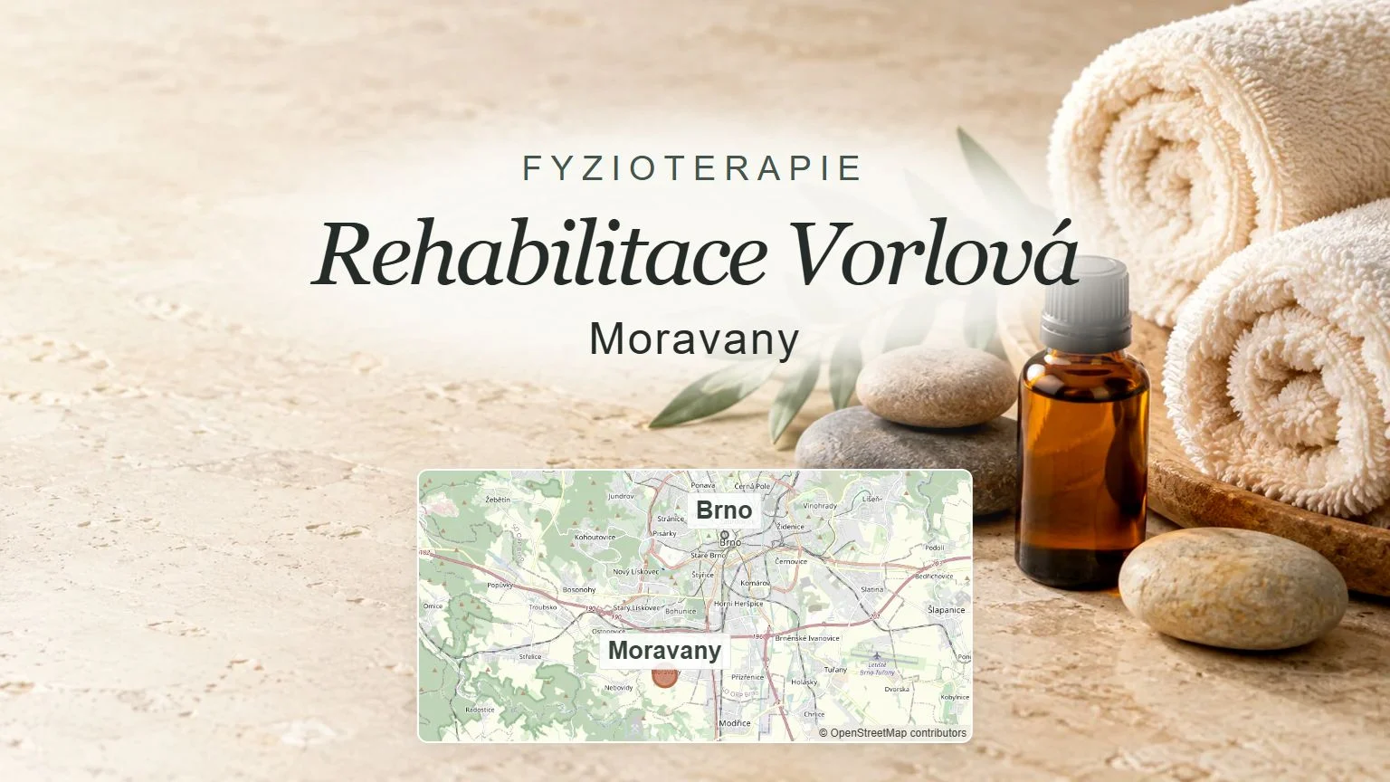 Rehabilitace Vorlová, Moravany – obecný tematický motiv oboru a orientační mapa obce u Brna