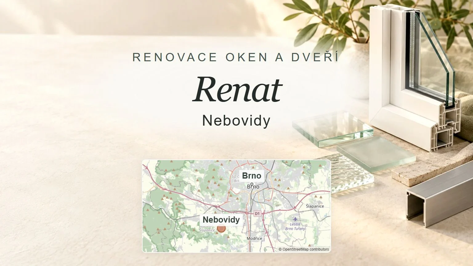 Renat, Nebovidy – obecný tematický motiv oboru a orientační mapa obce u Brna