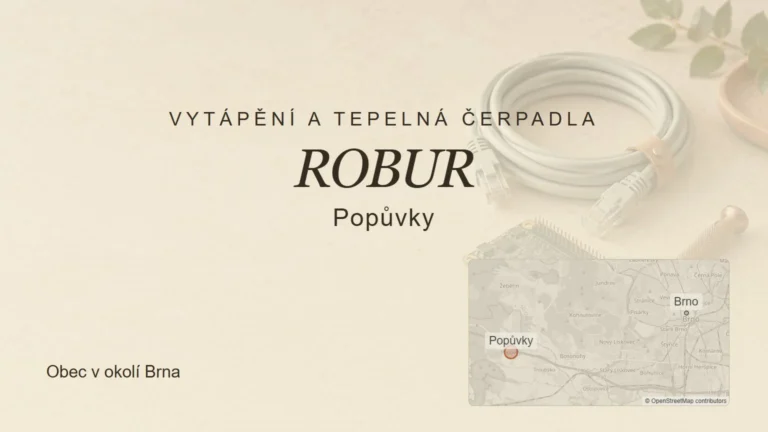 Vytápění a tepelná čerpadla ROBUR, Popůvky – tematický náhled s orientační mapou obce u Brna