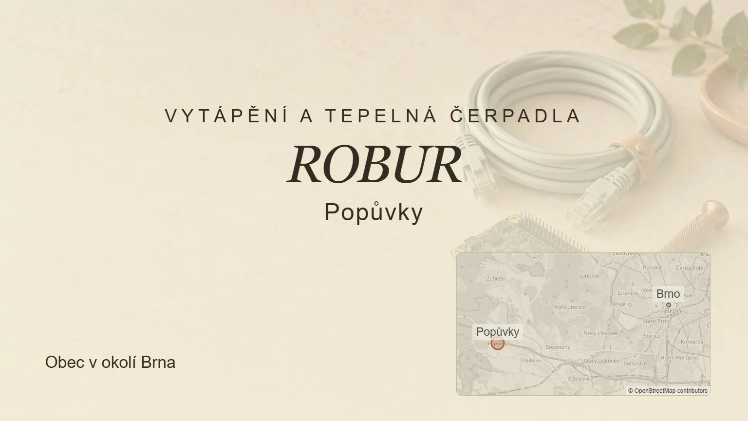 Vytápění a tepelná čerpadla ROBUR, Popůvky – tematický náhled s orientační mapou obce u Brna