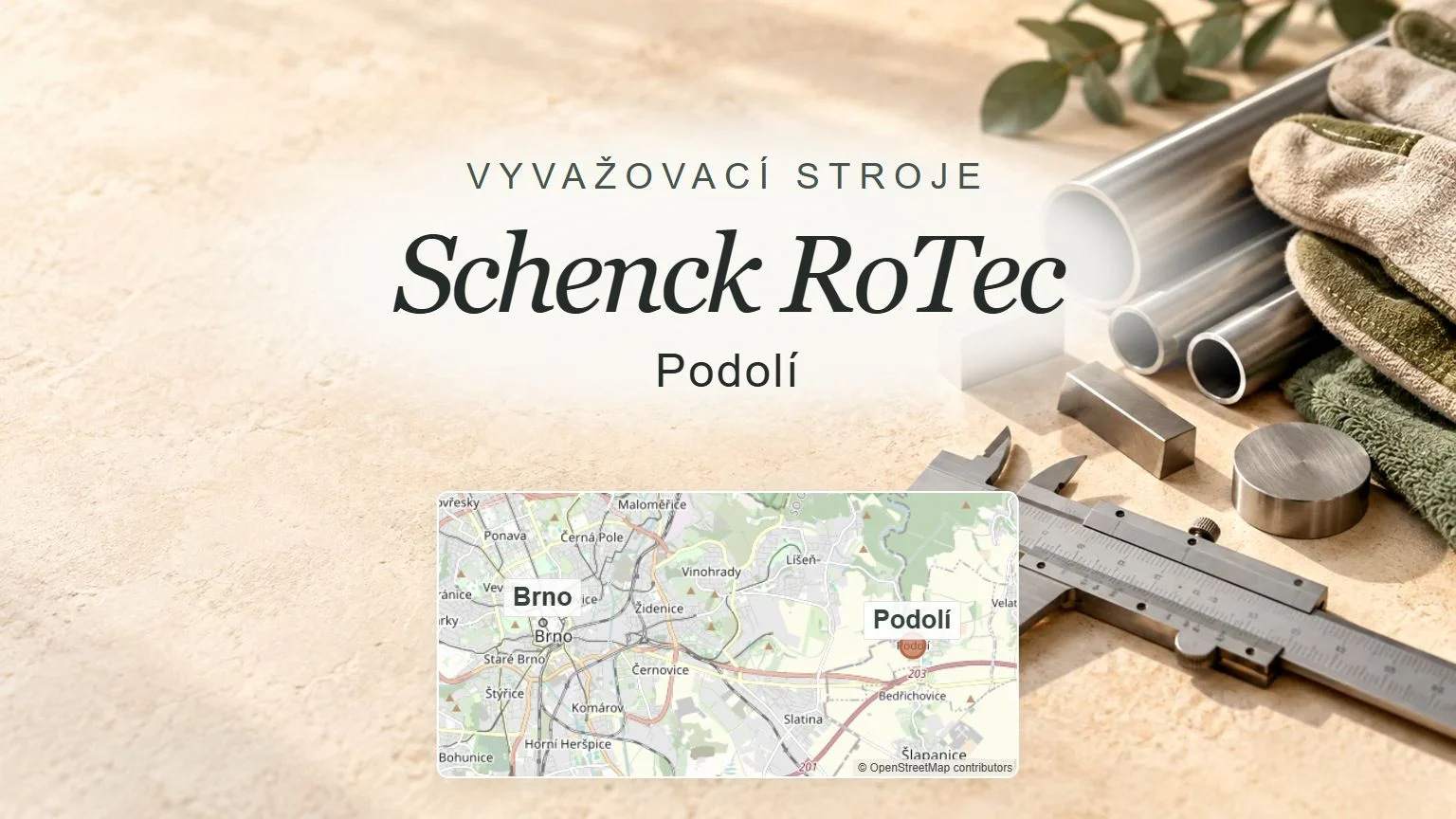 Vyvažovací stroje Schenck RoTec, Podolí – tematický náhled s orientační mapou obce u Brna