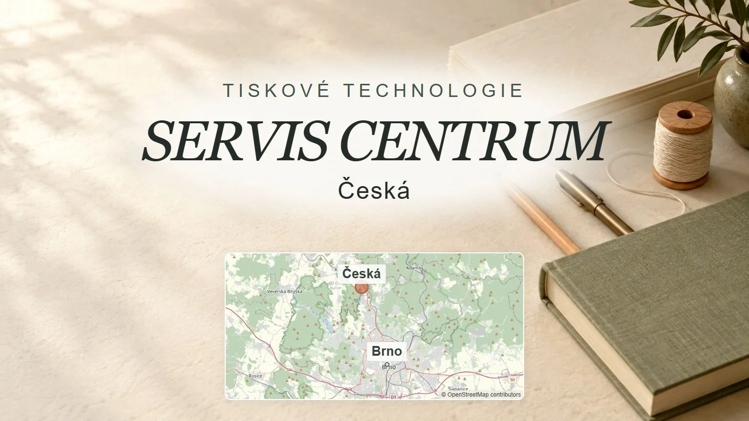 SERVIS CENTRUM, Česká – obecný tematický motiv oboru a orientační mapa obce u Brna