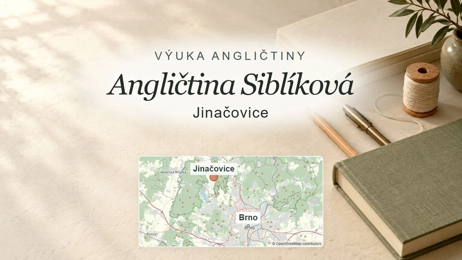 Angličtina Siblíková, Jinačovice – obecný tematický motiv oboru a orientační mapa obce u Brna