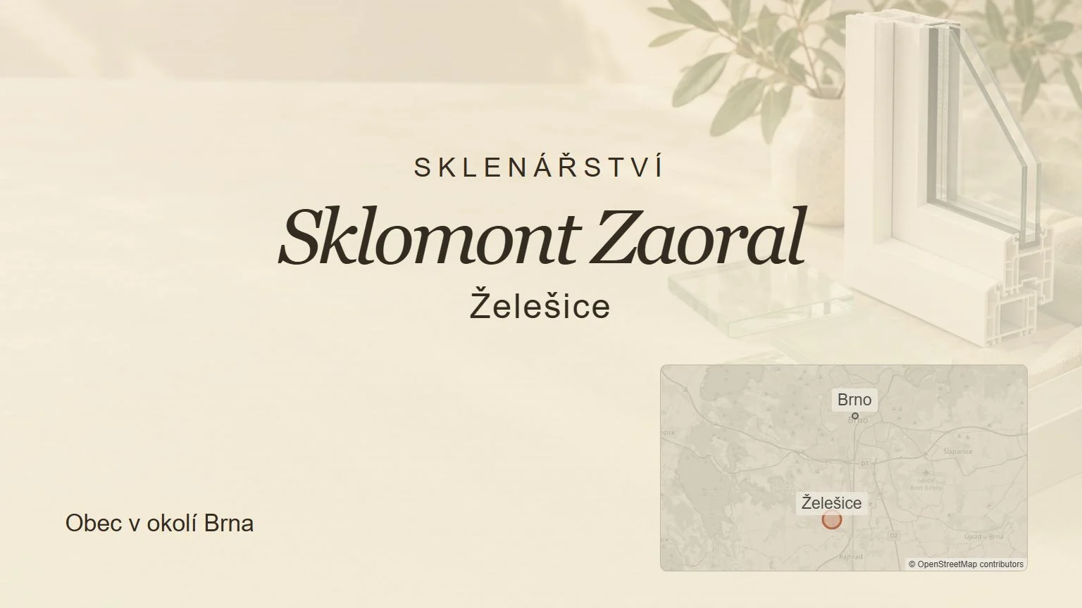 Sklenářství Sklomont Zaoral, Želešice – tematický náhled s orientační mapou obce u Brna
