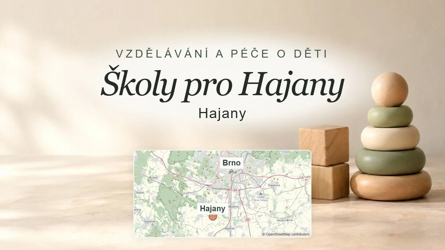 Školy pro Hajany, Hajany – obecný tematický motiv oboru a orientační mapa obce u Brna