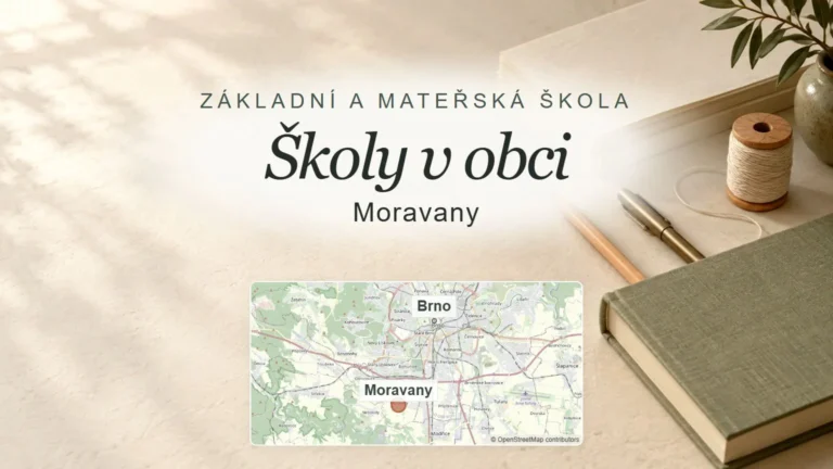 Školy v obci, Moravany – obecný tematický motiv oboru a orientační mapa obce u Brna