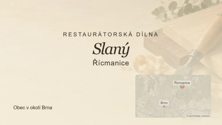 Restaurátorská dílna Slaný, Řícmanice – tematický náhled s orientační mapou obce u Brna