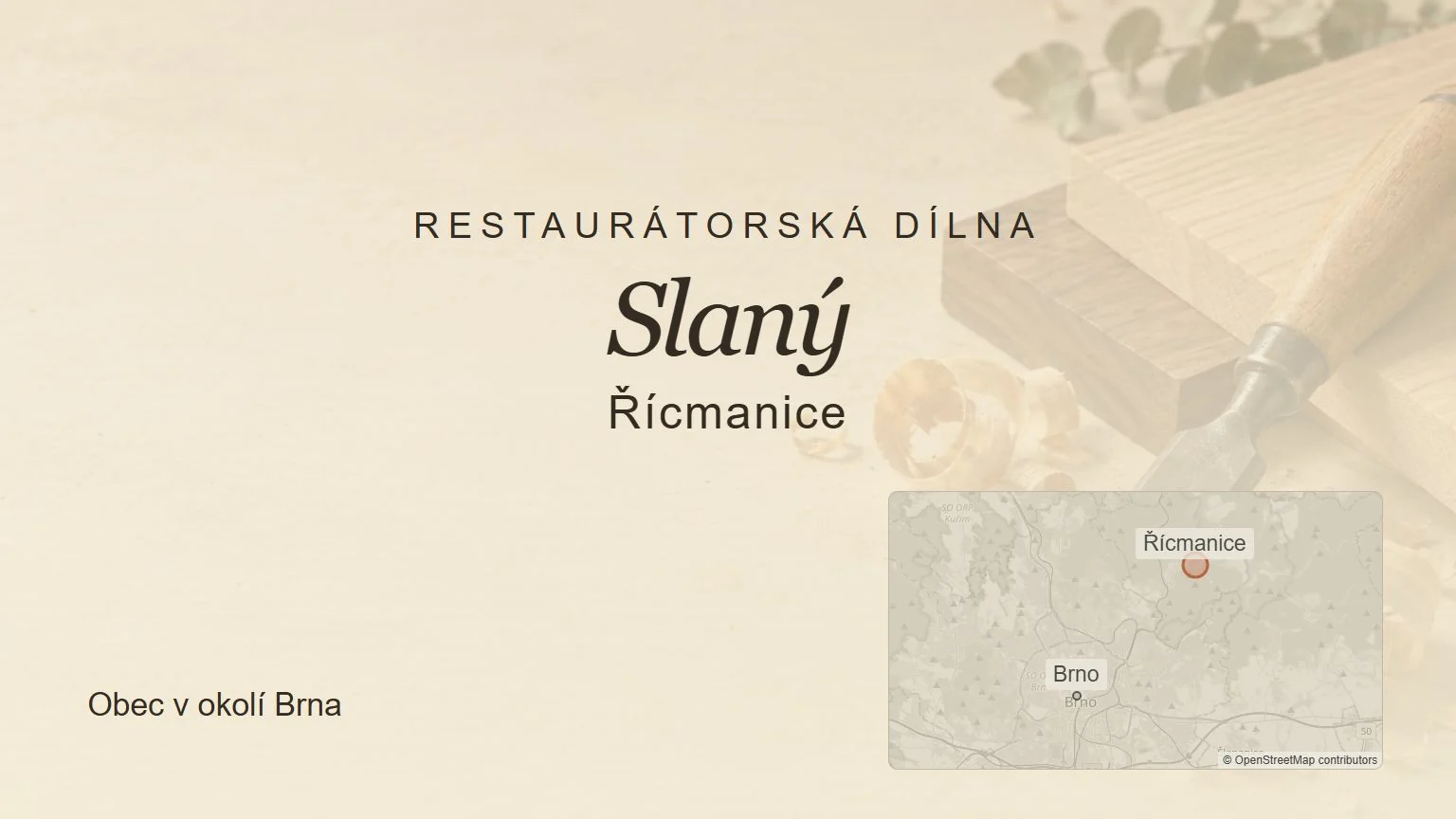 Restaurátorská dílna Slaný, Řícmanice – tematický náhled s orientační mapou obce u Brna