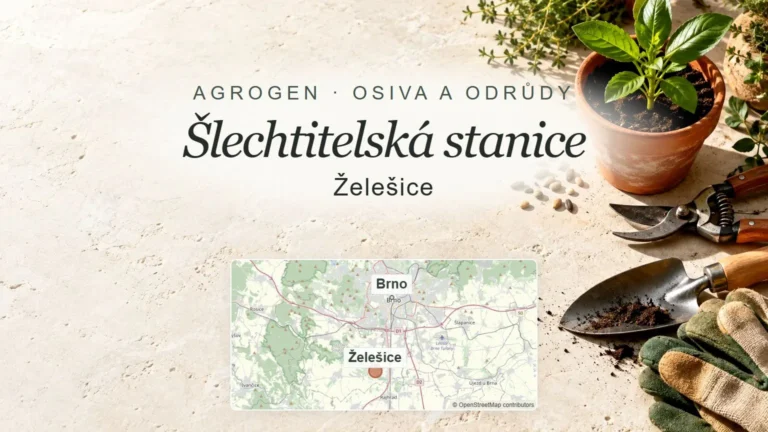 Šlechtitelská stanice, Želešice – obecný tematický motiv oboru a orientační mapa obce u Brna