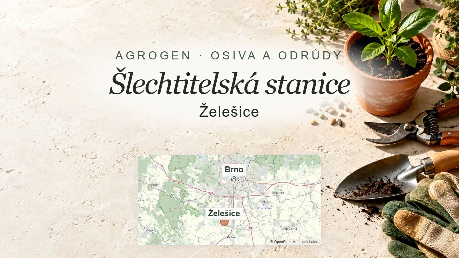 Šlechtitelská stanice, Želešice – obecný tematický motiv oboru a orientační mapa obce u Brna