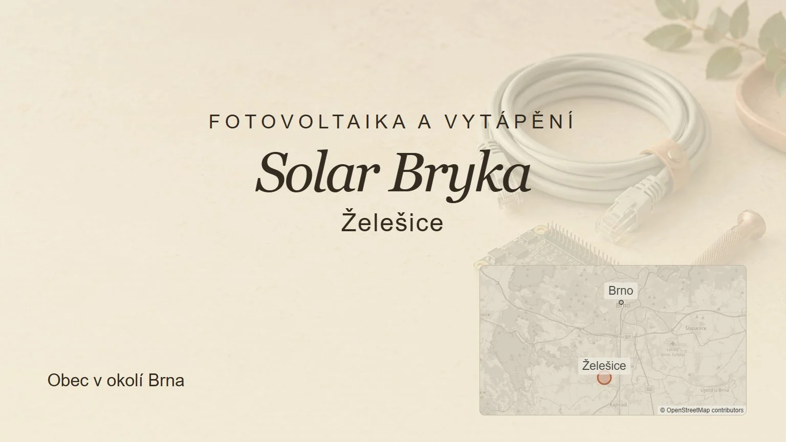 Fotovoltaika a vytápění Solar Bryka, Želešice – tematický náhled s orientační mapou obce u Brna